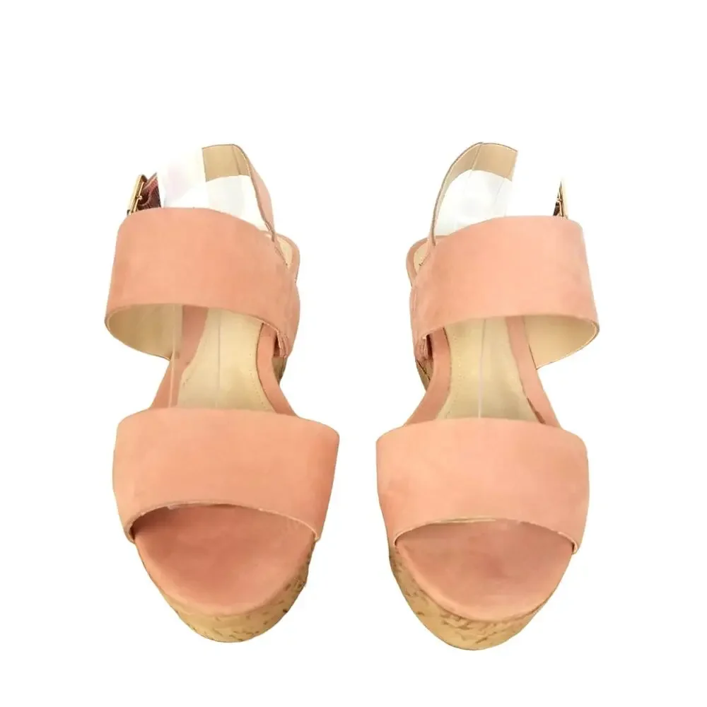 Schutz | Pink Suede Cork Wedge Sandals 8